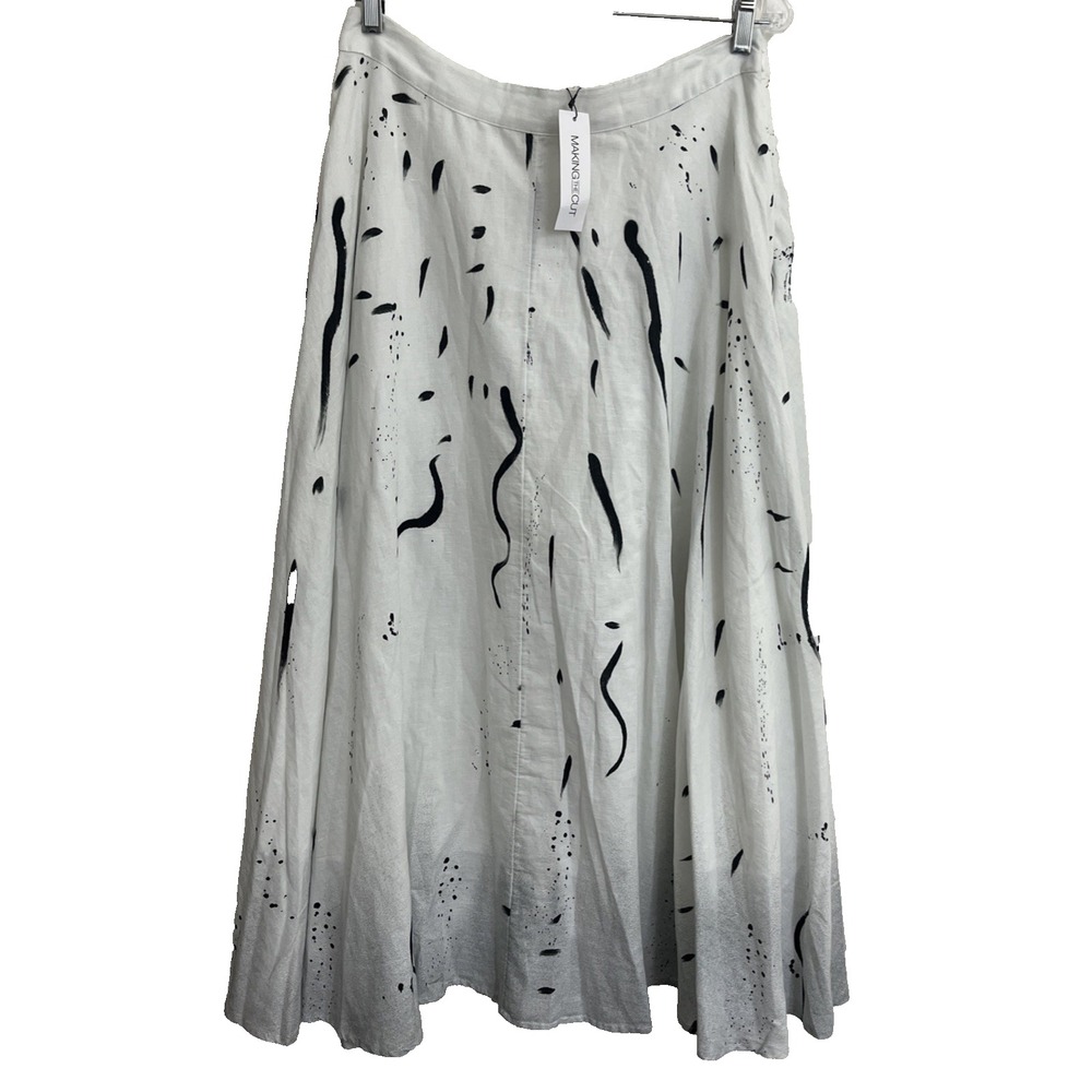 Gary Graham Making the Cut Maxi Skirt Size L NWT Splatter White Black Side Zip